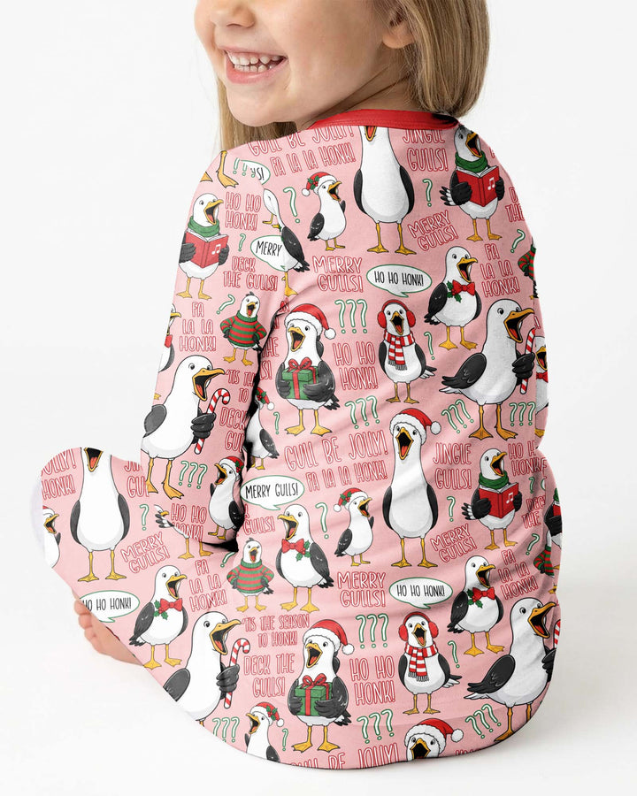 Funny Christmas Seagull Bamboo Two Piece Long Sleeve Pajama Set
