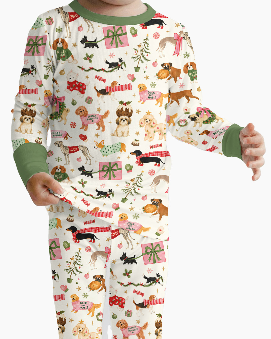 Festive Dog Merry Woofmas Bamboo Two Piece Long Sleeve Pajama Set