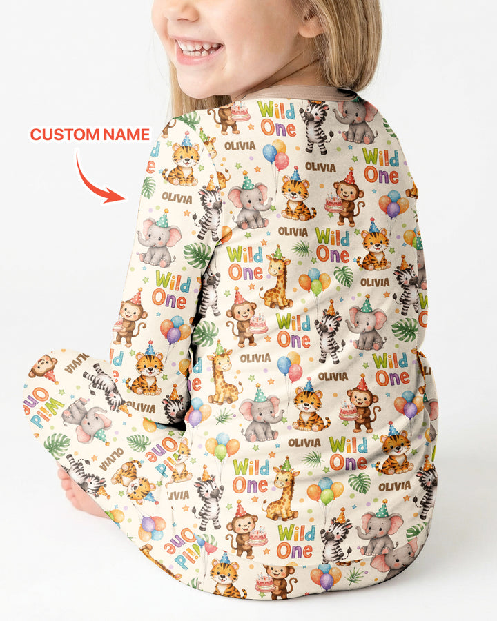 Custom Name 1st Birthday Wild One Bamboo Two Piece Long Sleeve Pajama Set