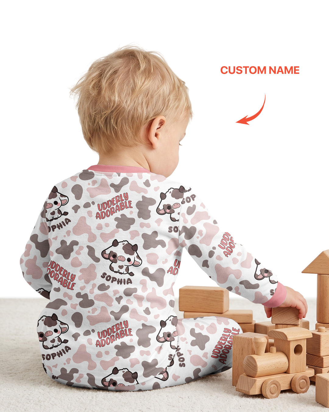 Udderly Adorable Custom Name Bamboo Two Piece Long Sleeve Pajama Set