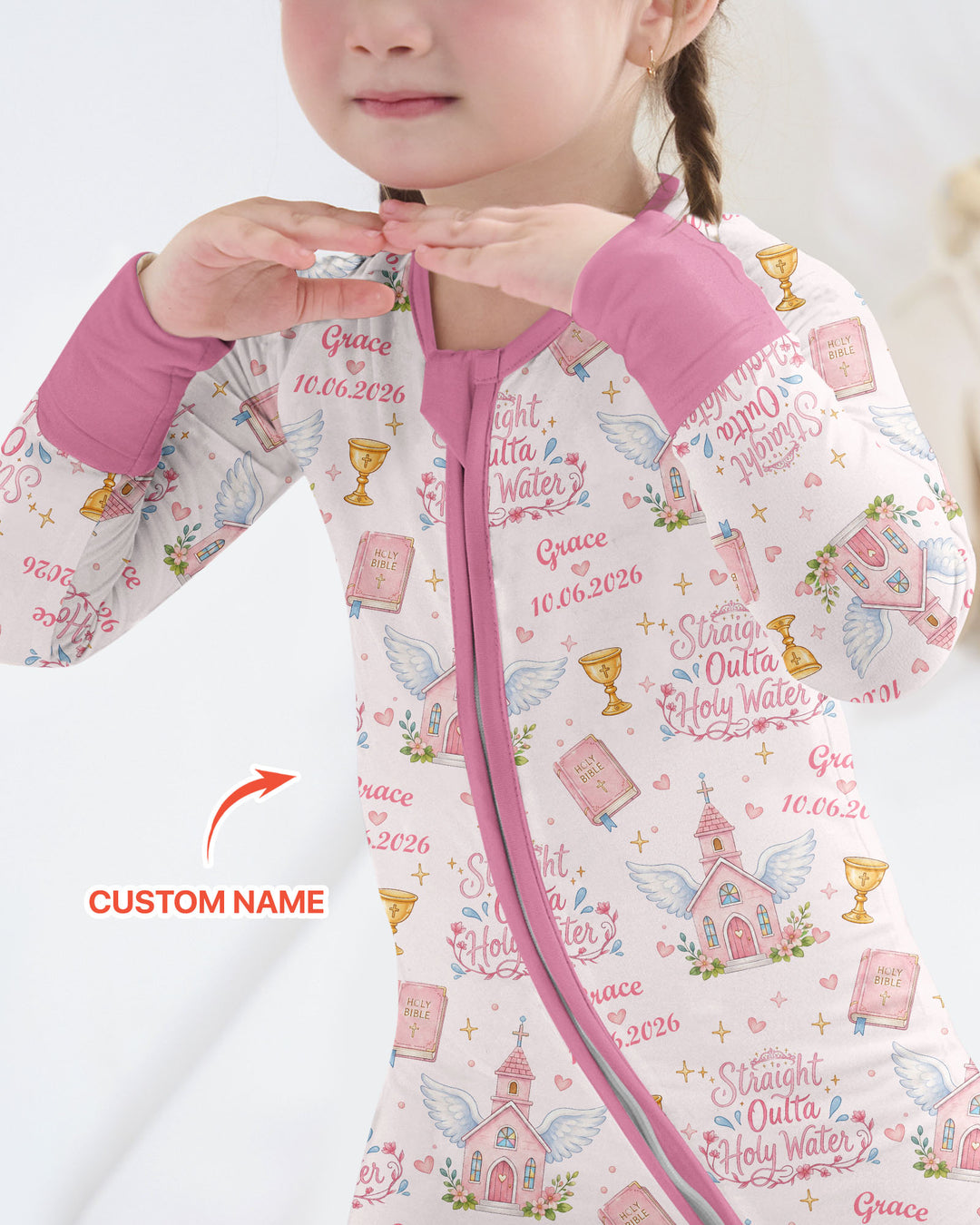 Custom Name Baptism Christening Straight Outta Holy Water Bamboo Convertible Zippy