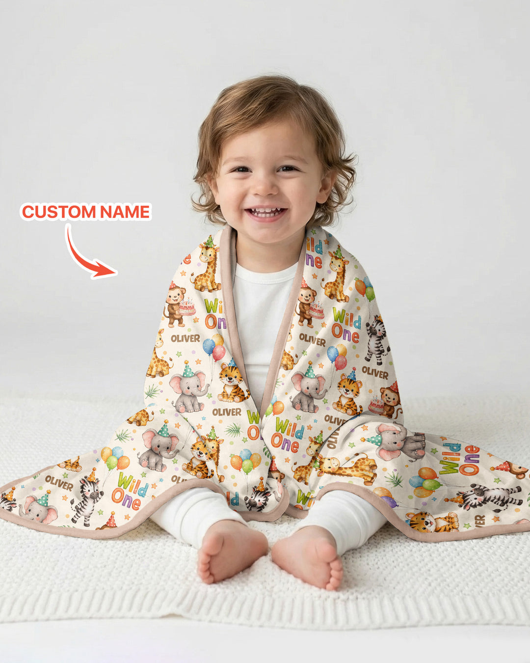 Custom Name 1st Birthday Wild One Bamboo Blanket