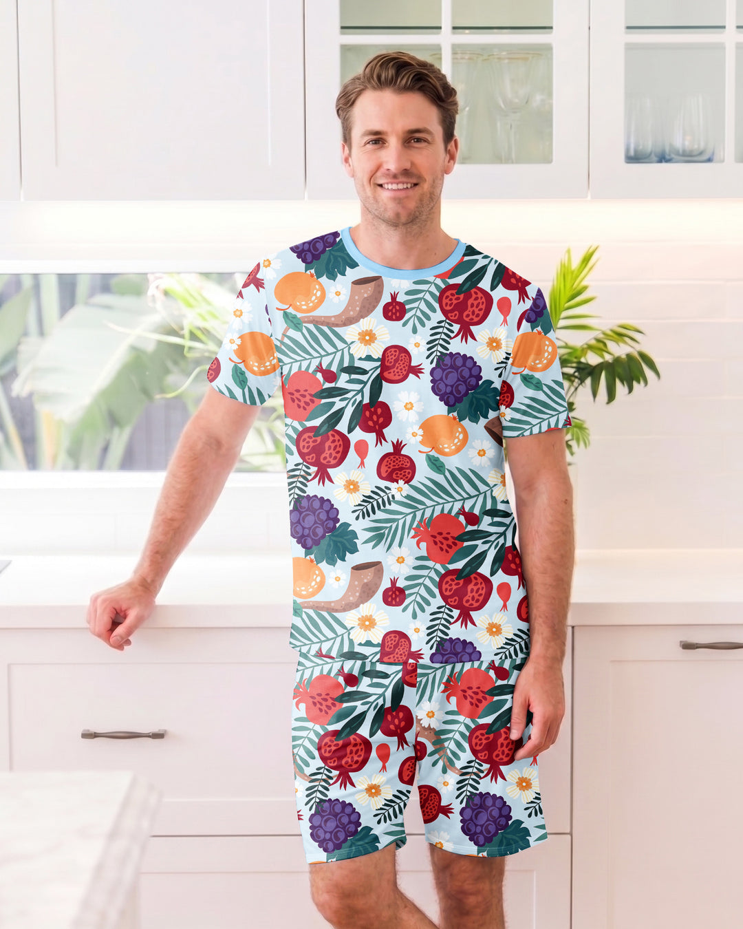 Pomegranate Blessings Night Family Matching Bamboo Men Short Sleeve Short Pajama Set