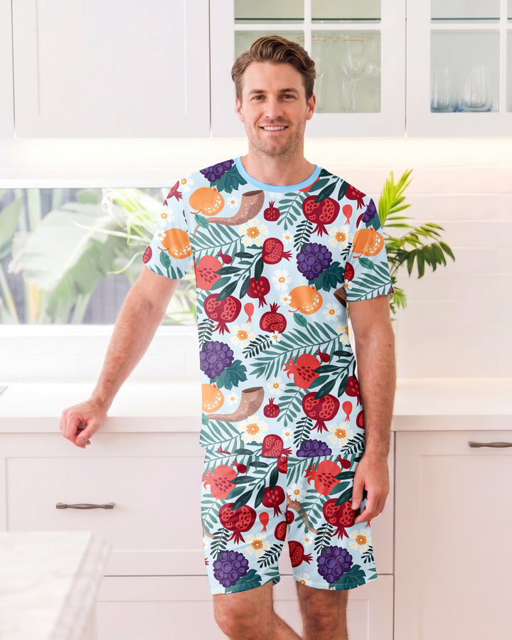 Pomegranate Blessings Night Family Matching Bamboo Men Short Sleeve Short Pajama Set