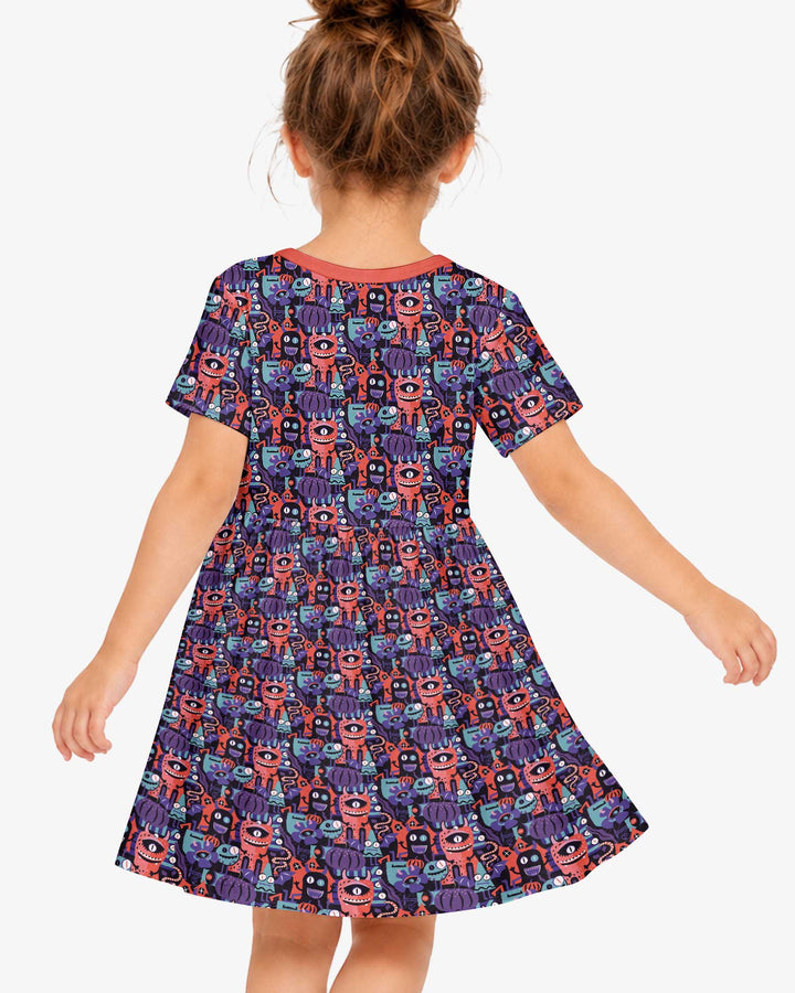 Halloween Multi Eyed Monsters Bamboo Twirl Dress