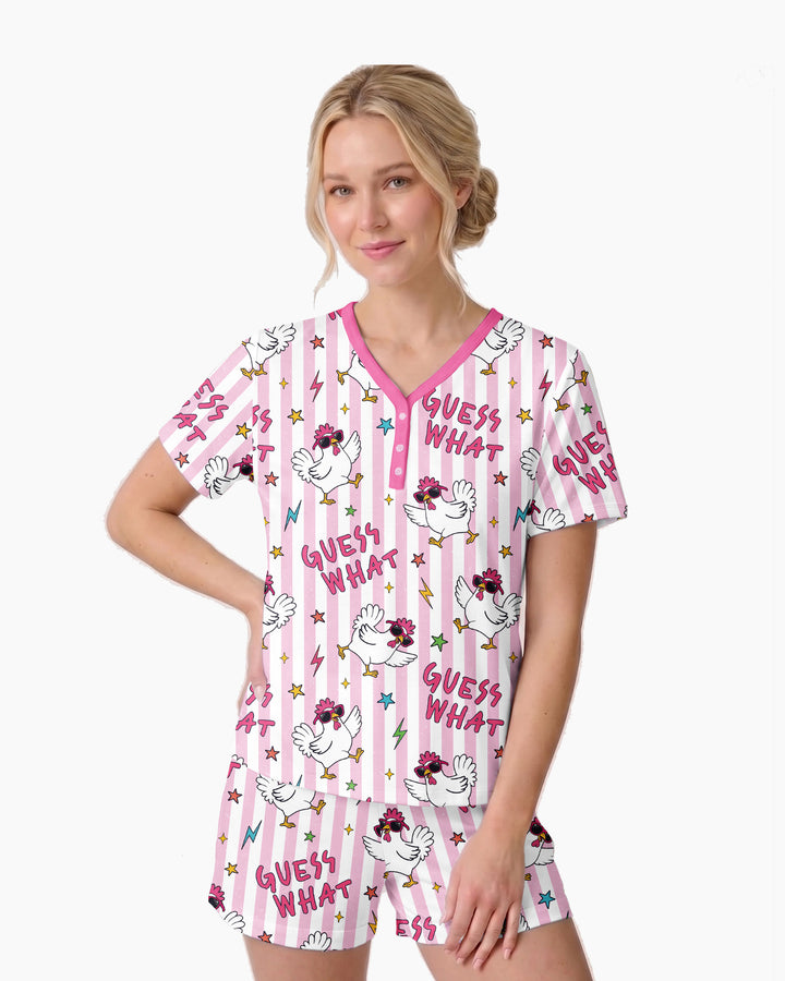 Guess What? Chicken Butt! Bamboo Women Short Sleeve Short Pajama Set