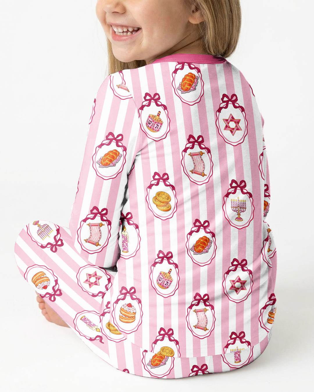 Blue White Jewish Holiday Bamboo Two Piece Long Sleeve Pajama Set