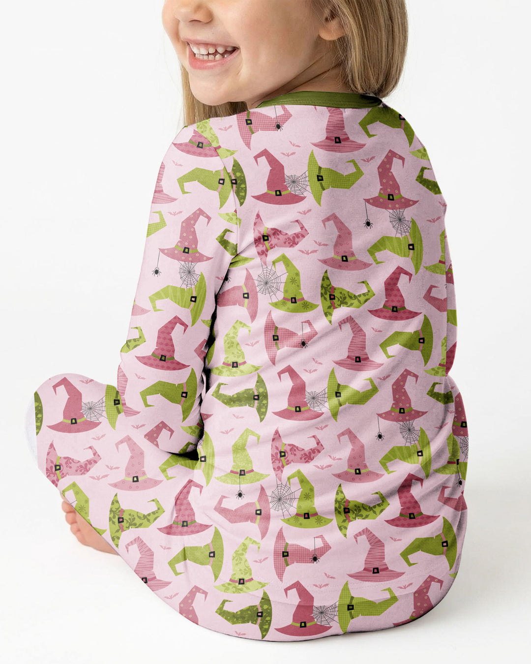 Pink Witch Hat Halloween Bamboo Two Piece Long Sleeve Pajama Set