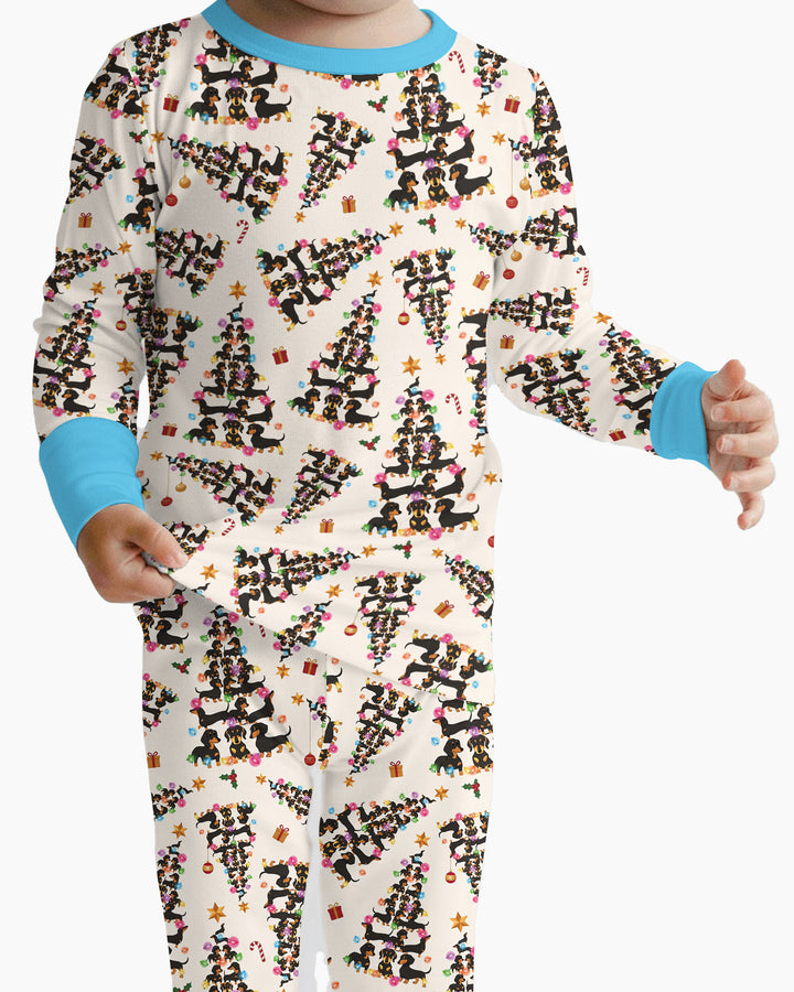 Doxie Christmas Tree Bamboo Two Piece Long Sleeve Pajama Set
