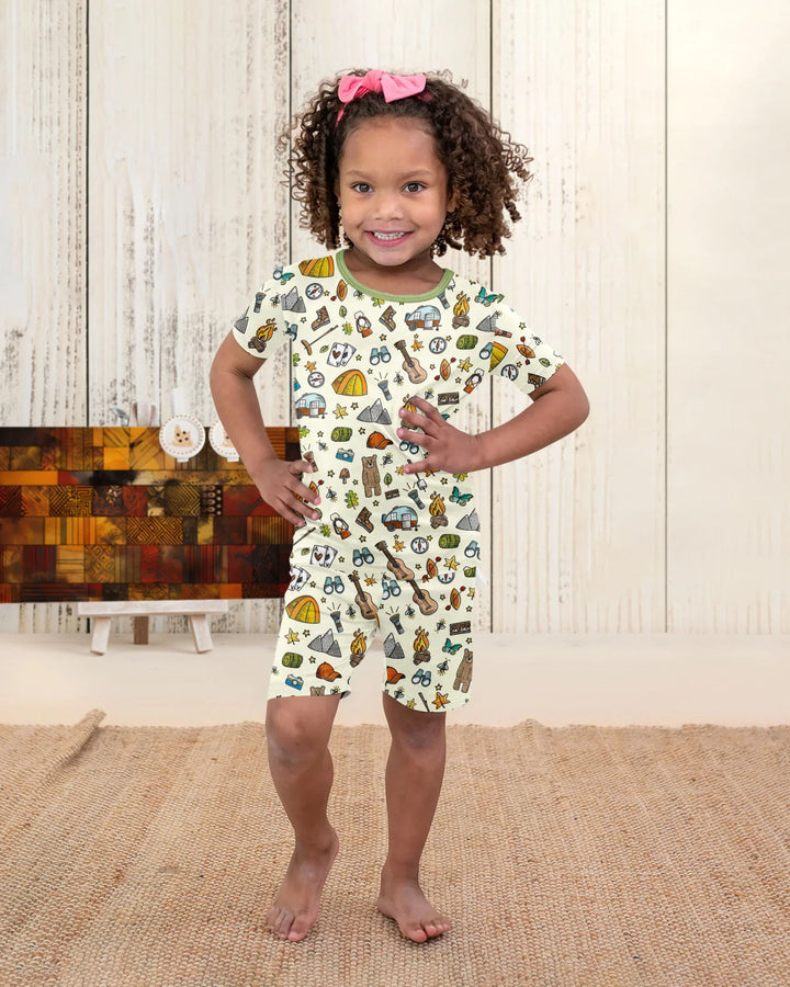 Love Camping Matching Family Bamboo Two Piece Short Sleeve Shorts Pajama Set