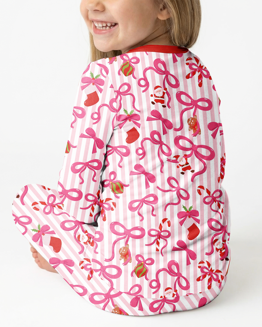 Pink Bow Christmas Magic Bamboo Two Piece Long Sleeve Pajama Set