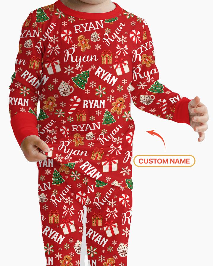Merry Christmas Custom Name Bamboo Two Piece Long Sleeve Pajama Set
