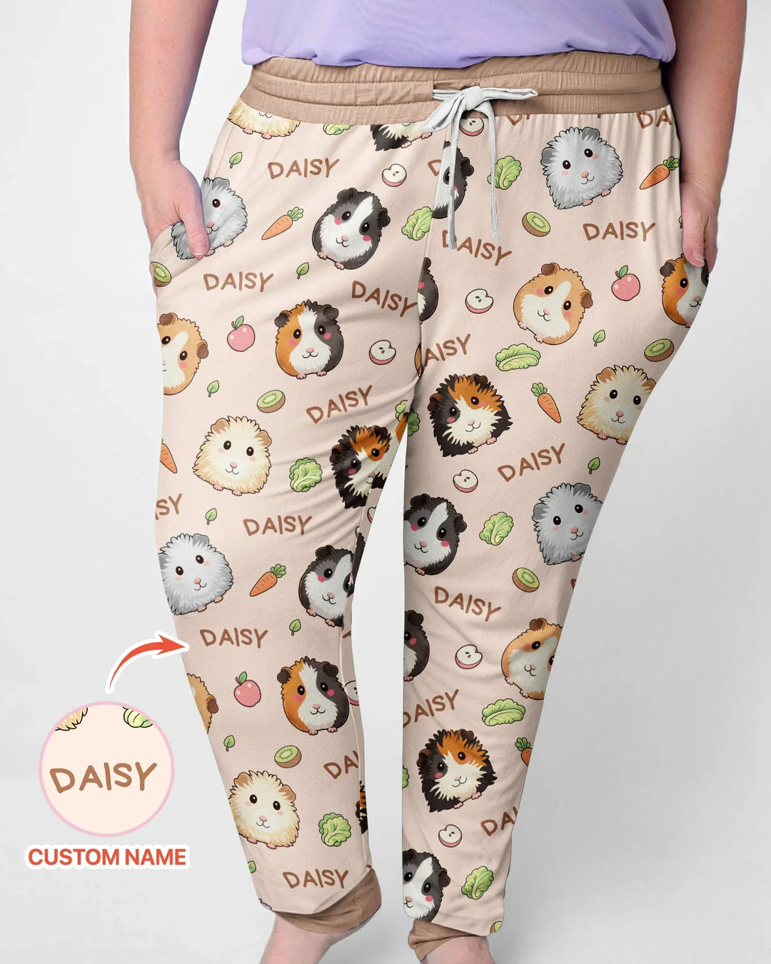Custom Name Cute Guinea Pigs Bamboo Women Pajama Set