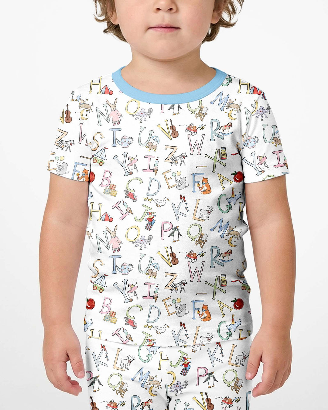 ABC Whimsy Bamboo Two Piece Short Sleeve Shorts Pajama Set