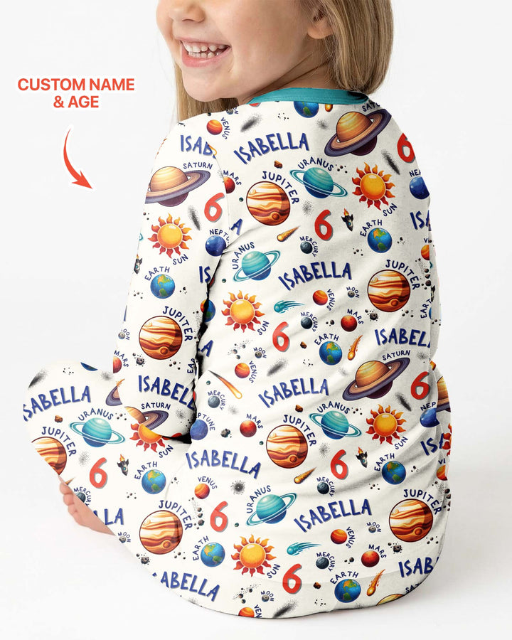 Personalized Birthday Solar System Bamboo Two Piece Long Sleeve Pajama Set