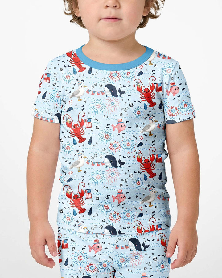 Celebrate 4th of July Family Matching Bamboo Two Piece Short Sleeve Shorts Pajama Set