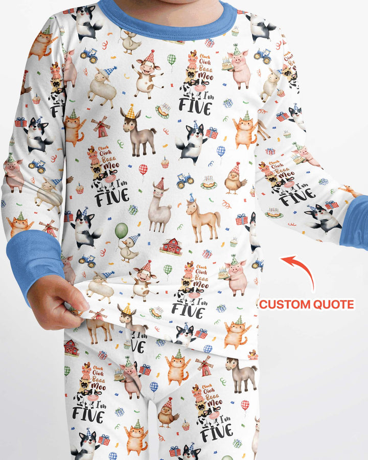 Custom Birthday Barnyard Bash Family Party Bamboo Two Piece Long Sleeve Pajama Set