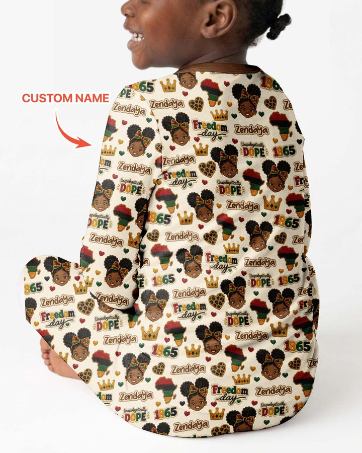Custom Name Juneteenth Unapologetically Dope Bamboo Two Piece Long Sleeve Pajama Set