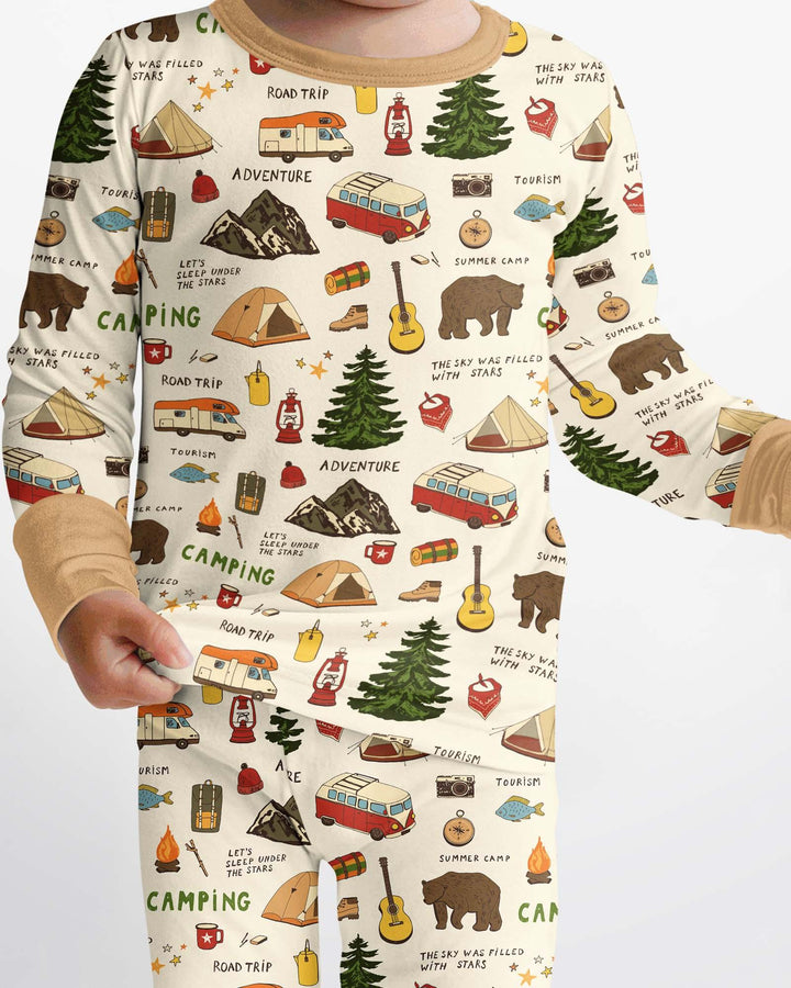 Outdoor Camping Adventure Family Matching Bamboo Two Piece Long Sleeve Pajama Set