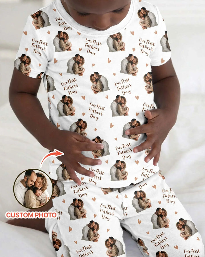 Custom Photo Our First as Parents Bamboo Two Piece Short Sleeve Pajama Set