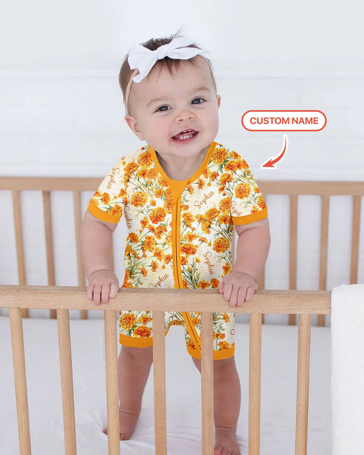 Custom Name Birth Month Flowers Bamboo Shorty Zippy
