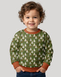 Cute Ghost Halloween Moss Green Floral Bamboo Crewneck Sweatshirt