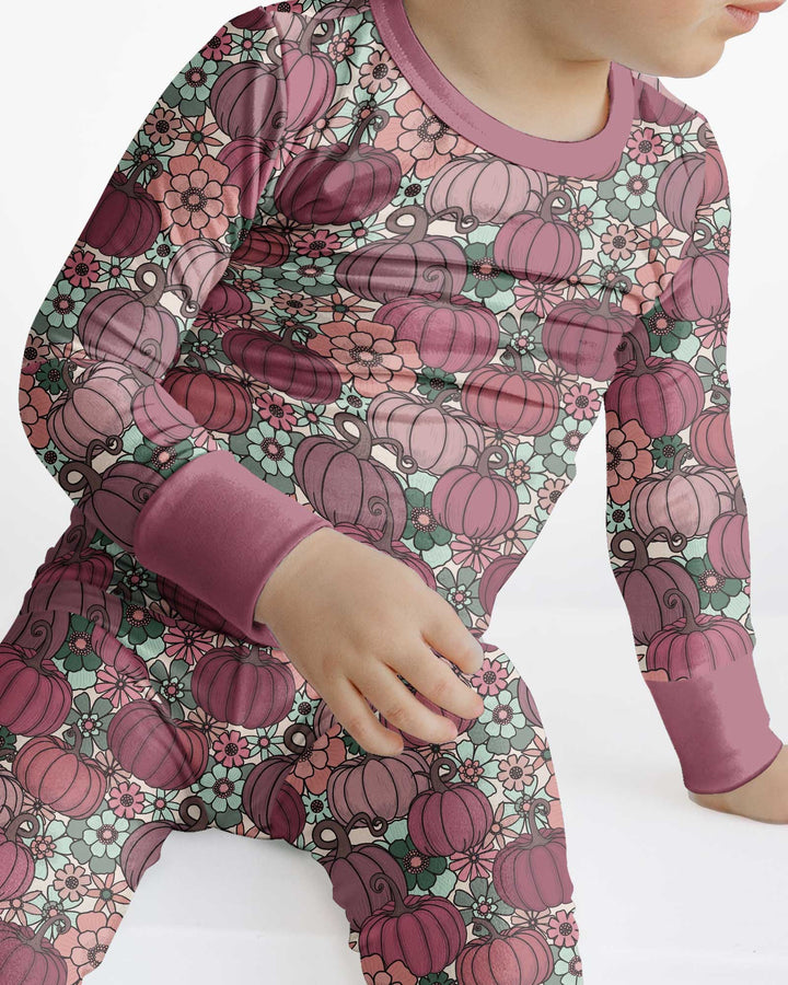Retro Floral Pumpkin Patch Bamboo Two Piece Long Sleeve Pajama Set