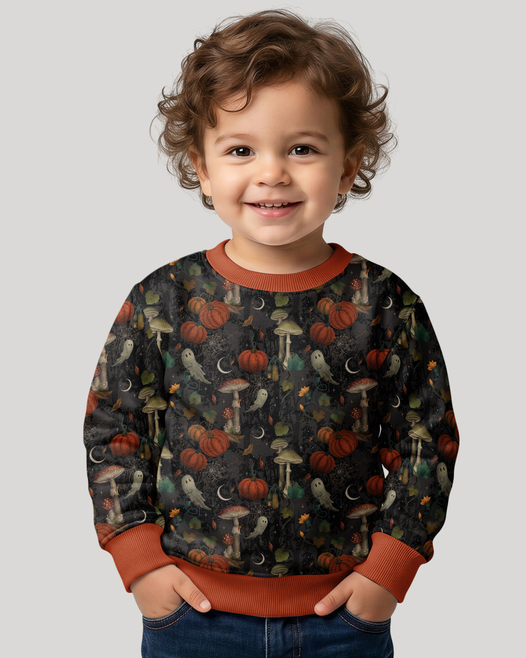 Spooky Cute Ghost Pumpkin Mushroom Halloween Bamboo Crewneck Sweatshirt