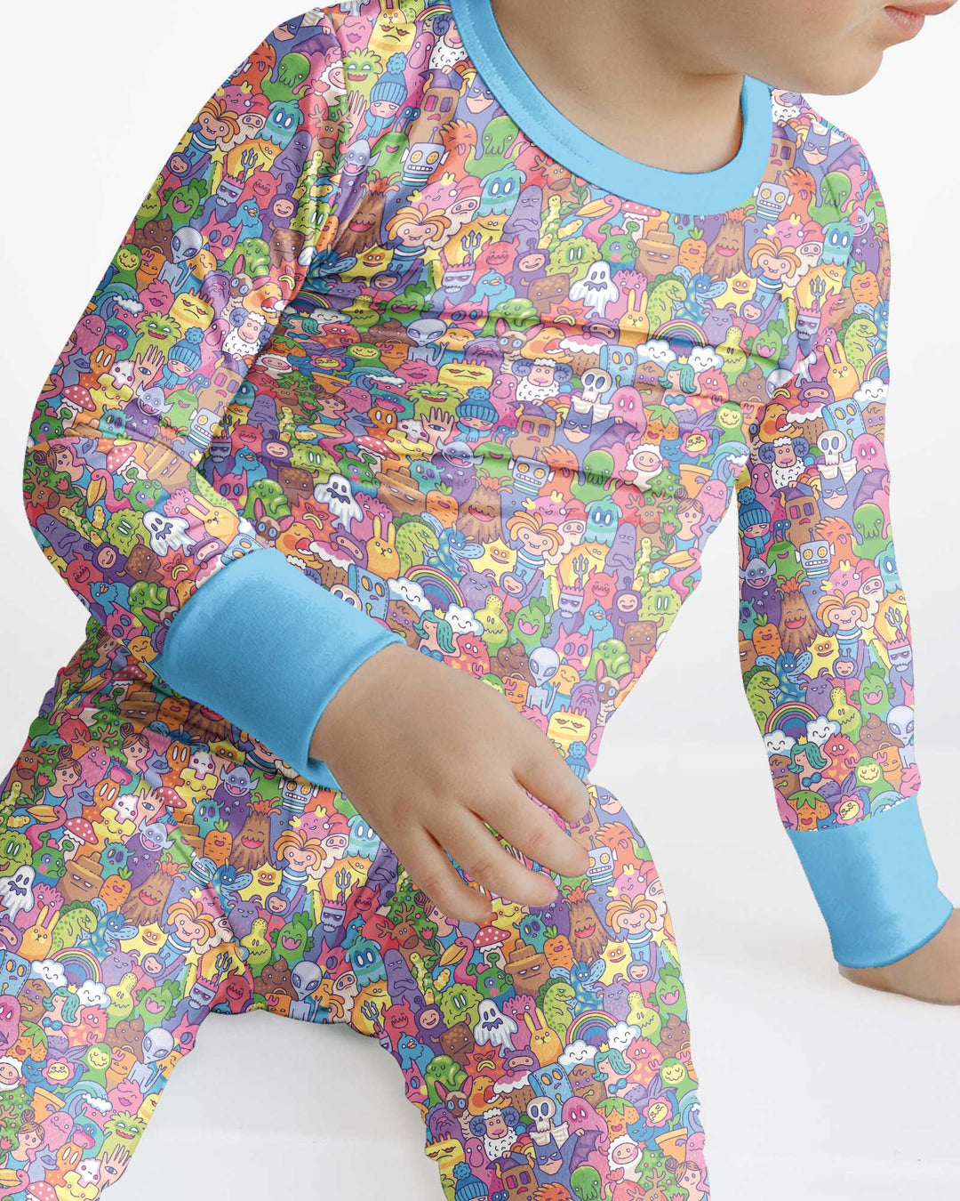 Doodle Characters Pastel Bamboo Two Piece Long Sleeve Pajama Set