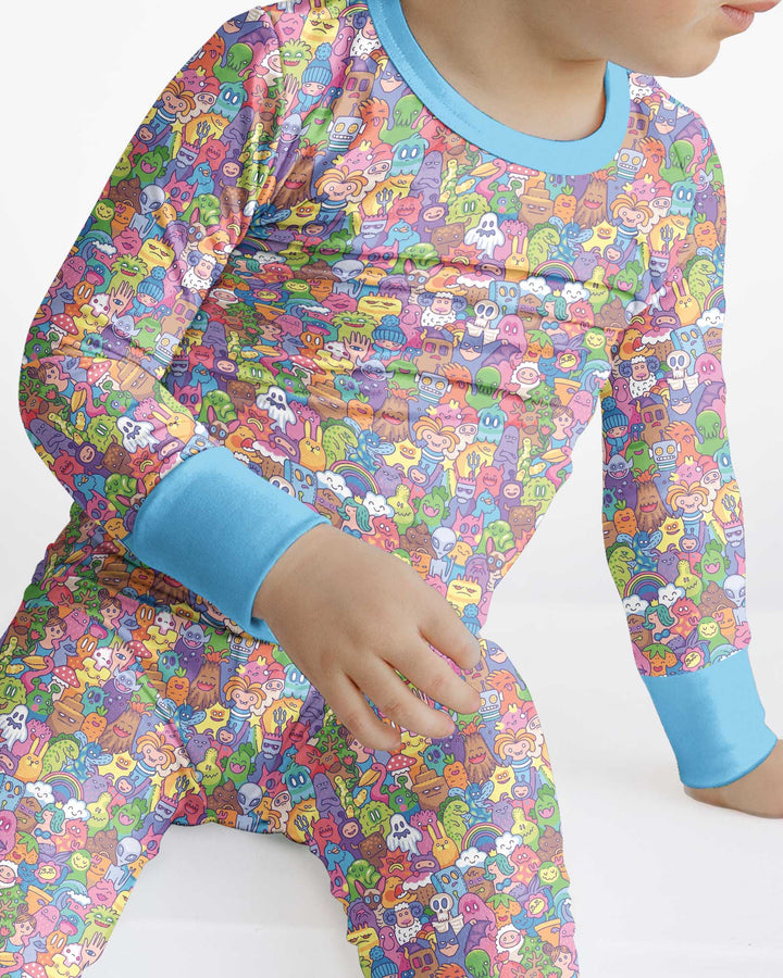 Doodle Characters Pastel Bamboo Two Piece Long Sleeve Pajama Set