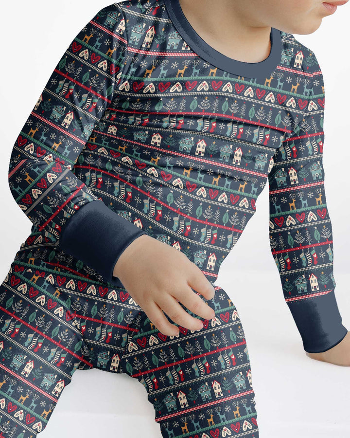Vintage Nordic Christmas Bamboo Two Piece Long Sleeve Pajama Set