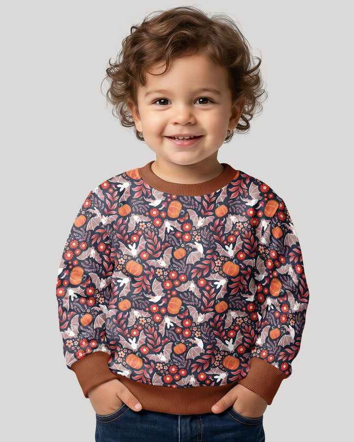 Bat Pumpkin Floral Halloween Bamboo Crewneck Sweatshirt