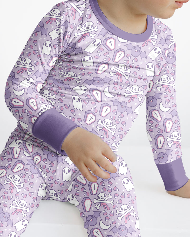 Cute Ghost Halloween Pastel Purple Spooky Bamboo Two Piece Long Sleeve Pajama Set