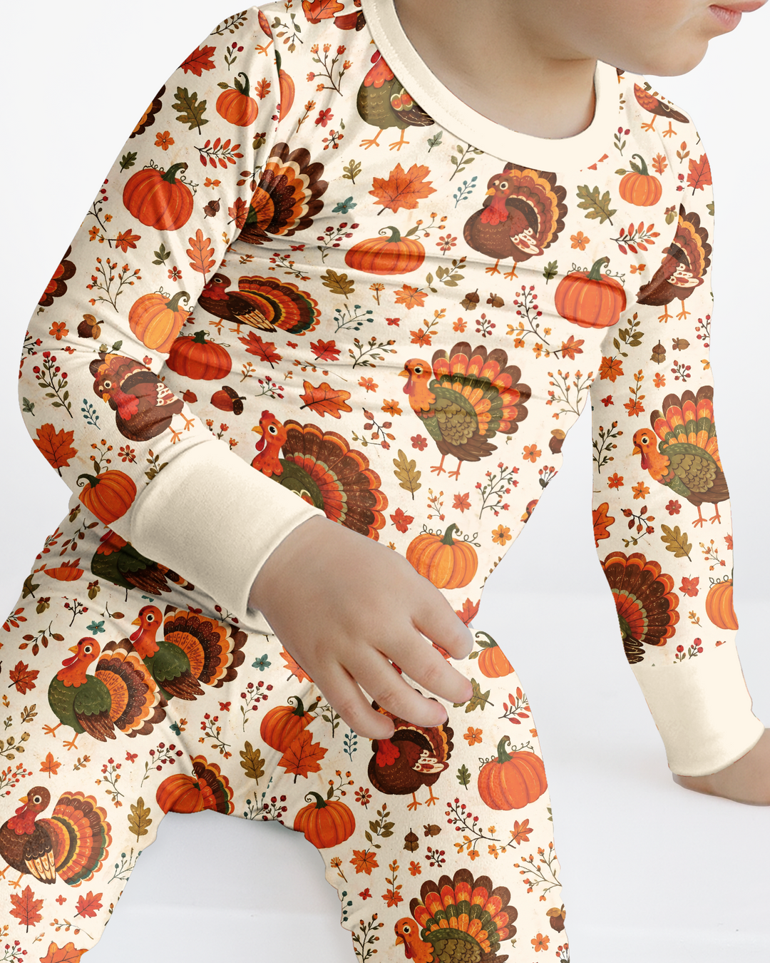 Turkey Autumn Pumpkin Bamboo Two Piece Long Sleeve Pajama Set