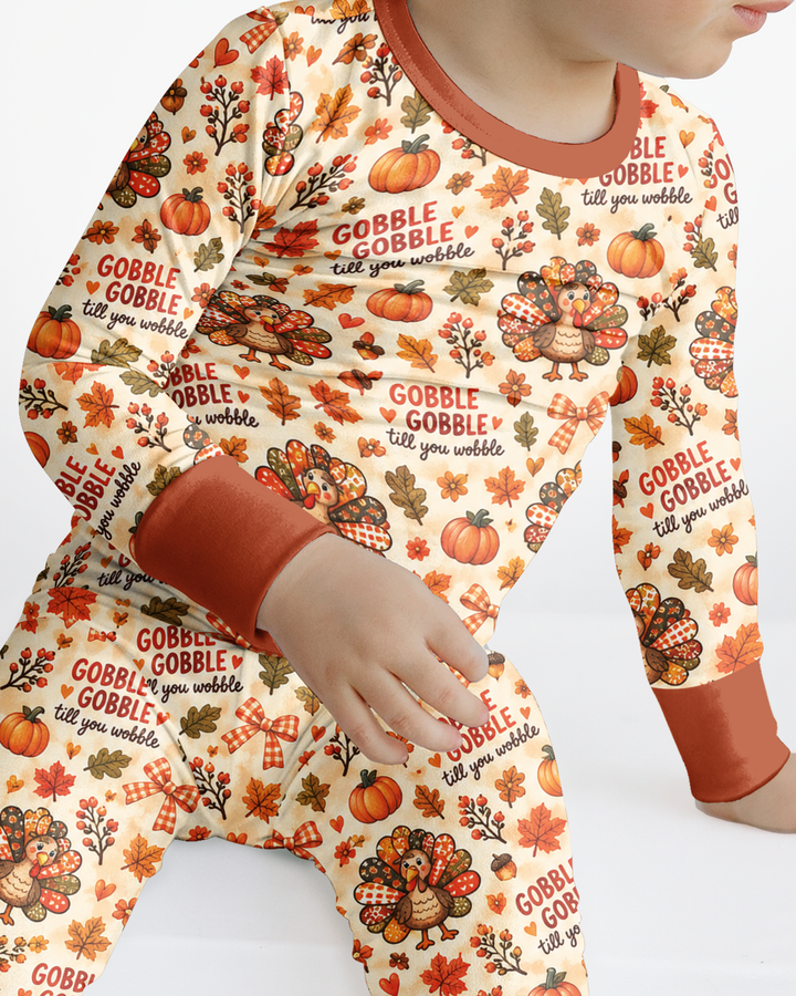 Gobble Gobble Till You Wobble Bamboo Two Piece Long Sleeve Pajama Set