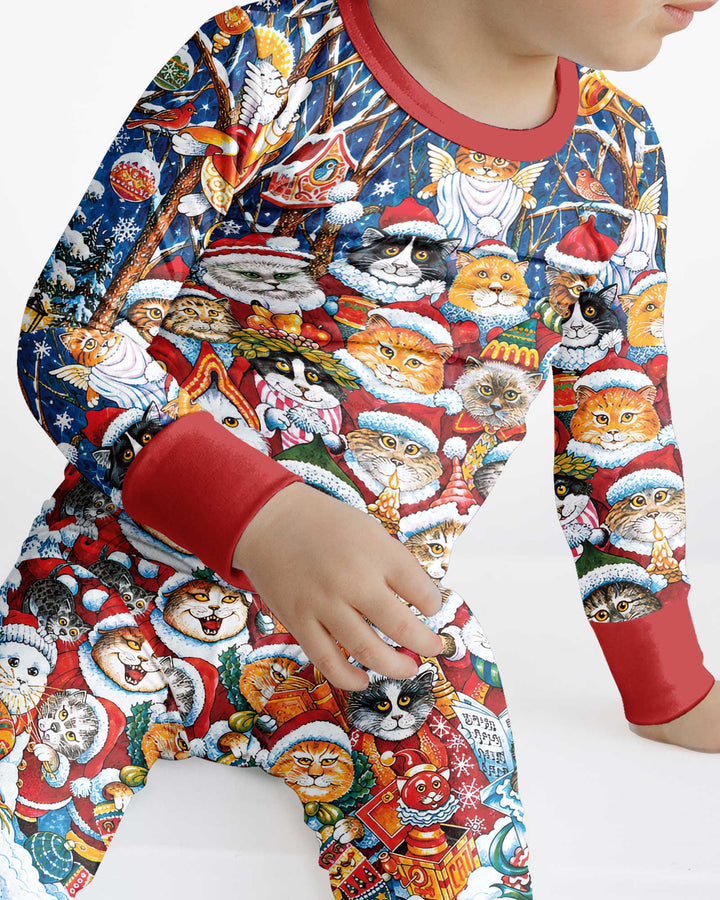 Cats Wear Noel Hat Bamboo Two Piece Long Sleeve Pajama Set