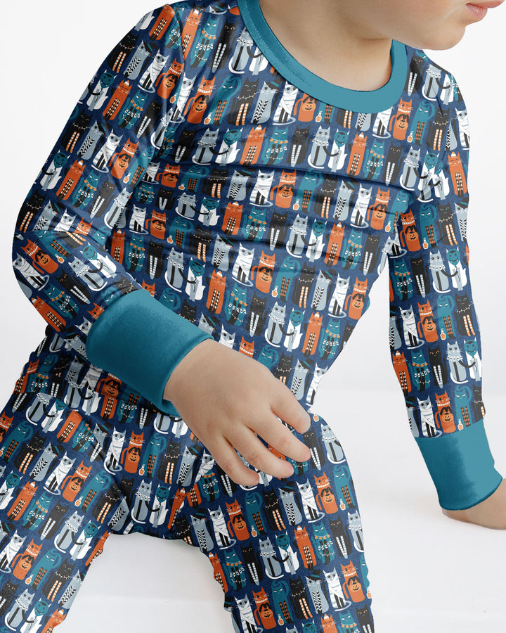 Retro Halloween Cat Bamboo Two Piece Long Sleeve Pajama Set