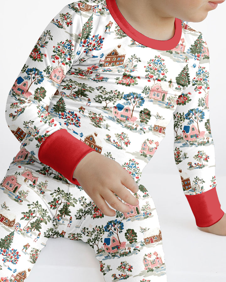 Christmas Village Winter Holiday Bamboo Two Piece Long Sleeve Pajama Set