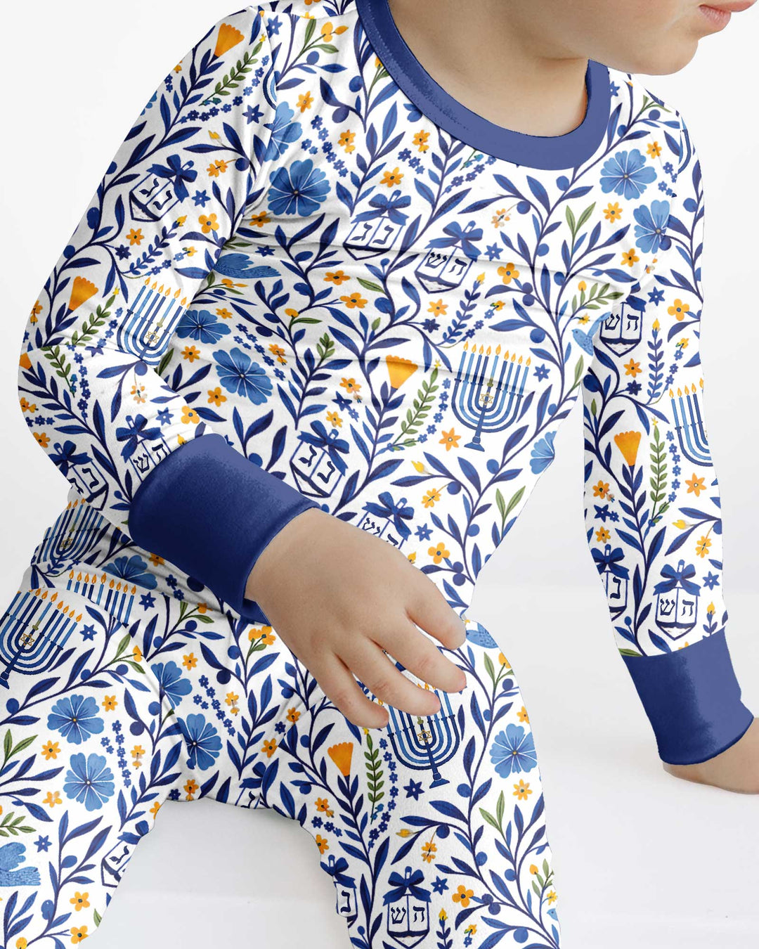 Hanukkah Toile Bamboo Two Piece Long Sleeve Pajama Set