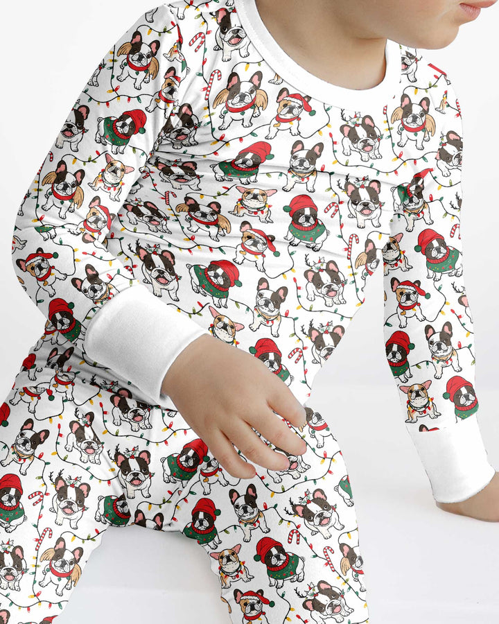 Bulldog Christmas Bamboo Two Piece Long Sleeve Pajama Set
