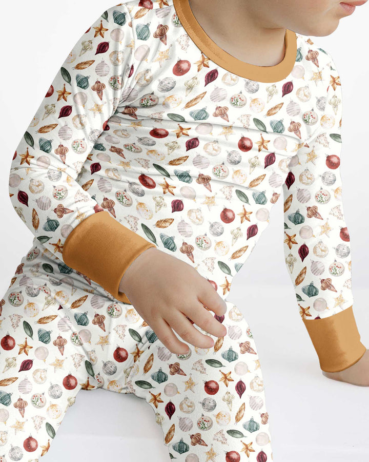 Watercolor Christmas Ornaments Bamboo Two Piece Long Sleeve Pajama Set