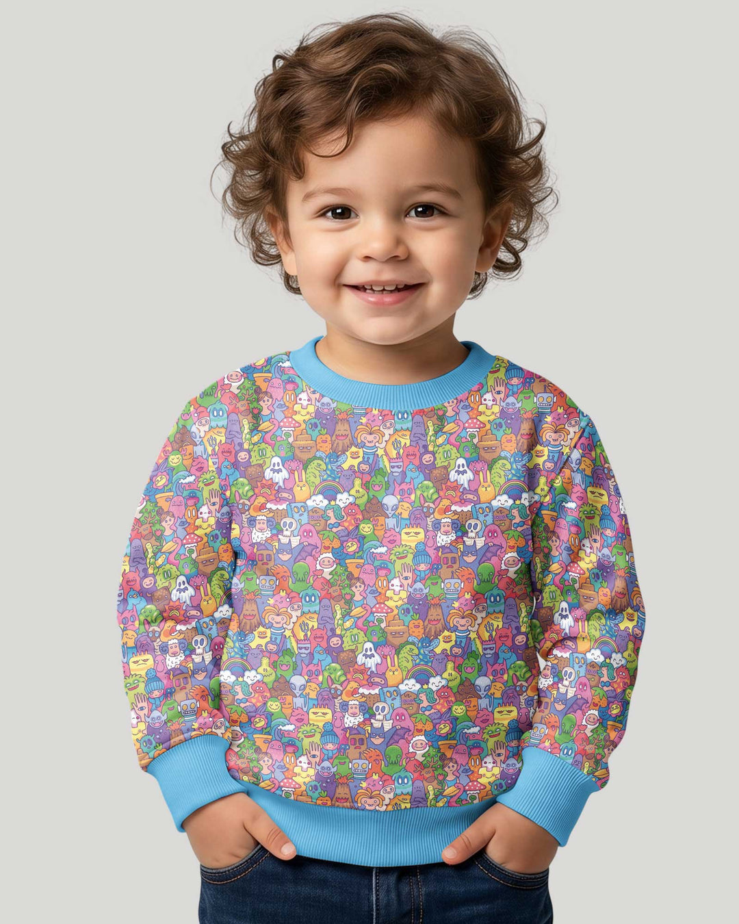 Doodle Characters Pastel Bamboo Crewneck Sweatshirt