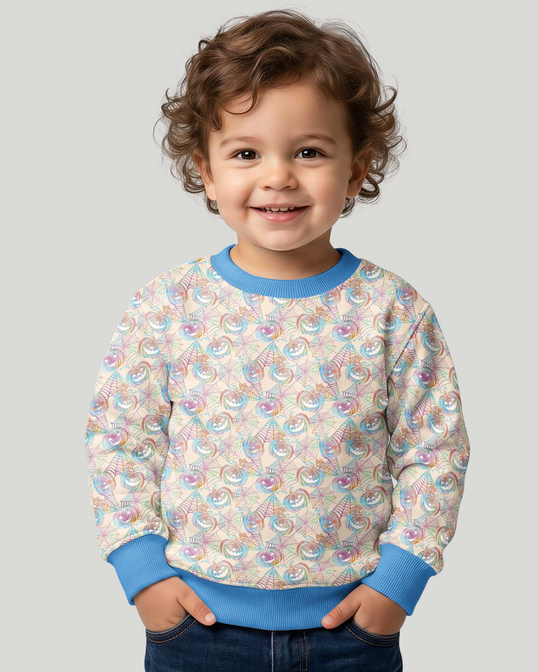 Pastel Halloween Jack O Lanterns Bamboo Crewneck Sweatshirt