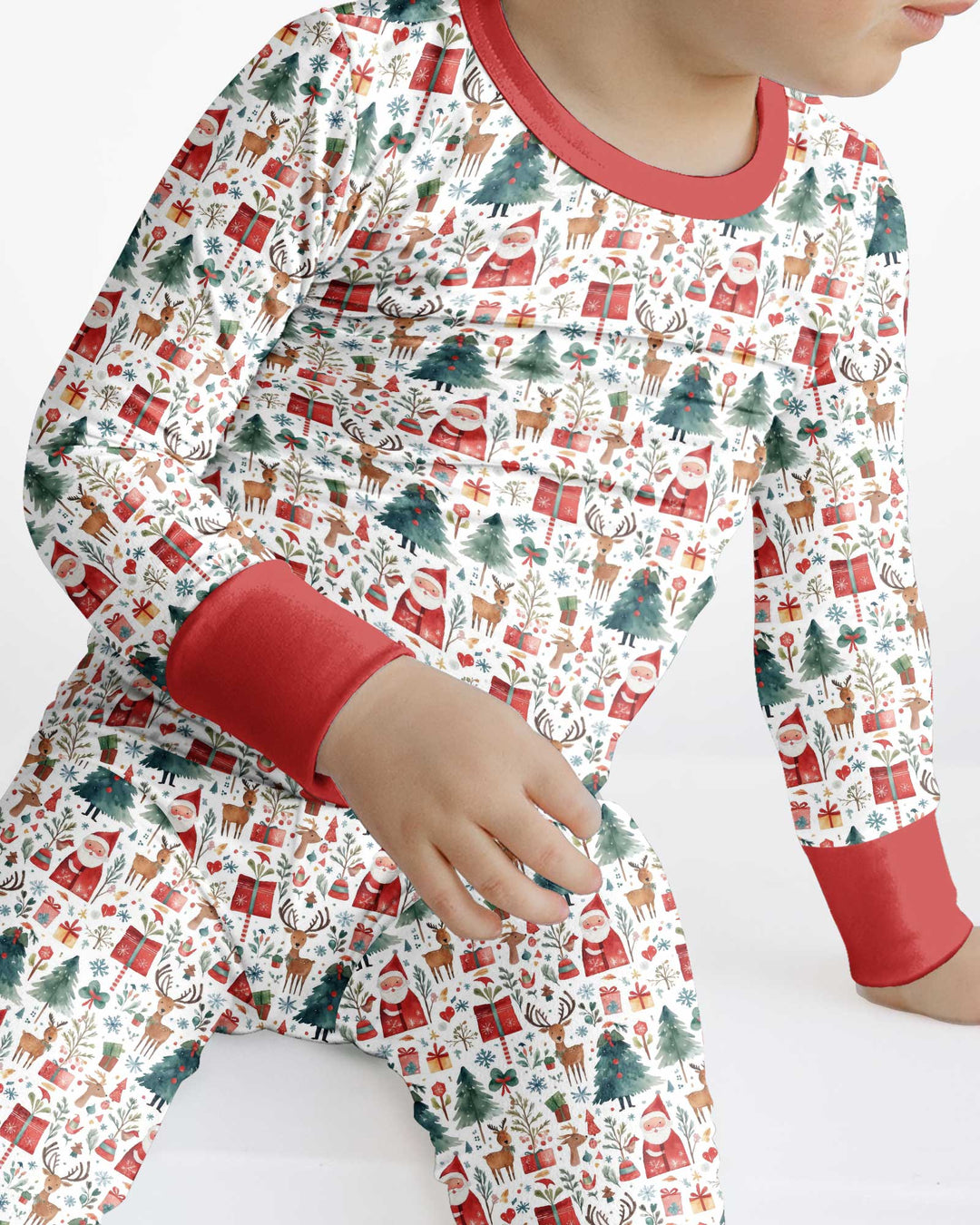 Christmas Tree Santa Bamboo Two Piece Long Sleeve Pajama Set