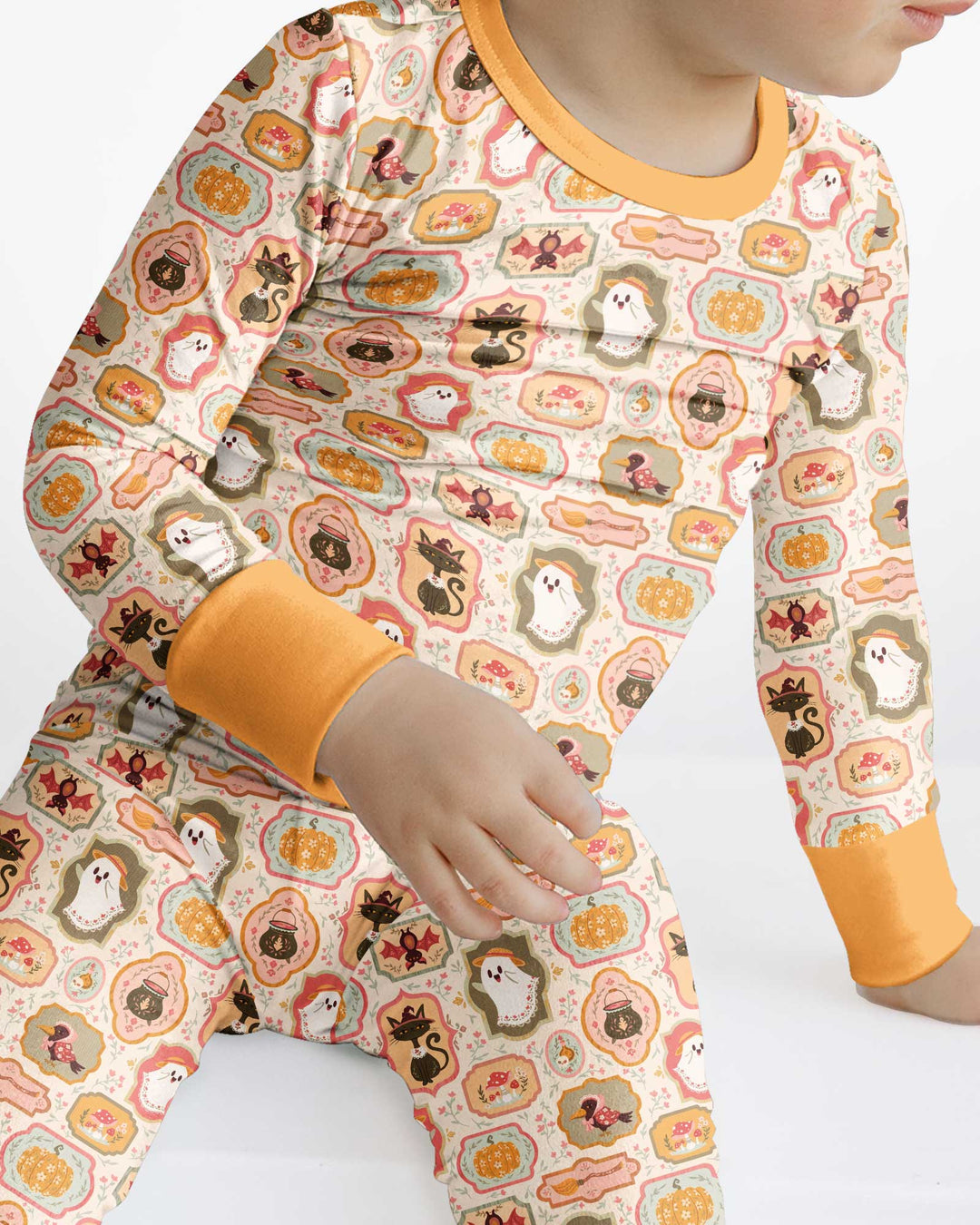 Cute Vintage Magical Cottage Style Halloween Bamboo Two Piece Long Sleeve Pajama Set