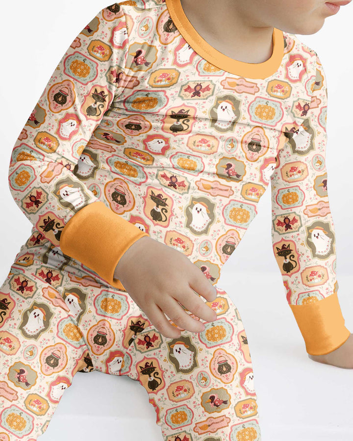 Cute Vintage Magical Cottage Style Halloween Bamboo Two Piece Long Sleeve Pajama Set