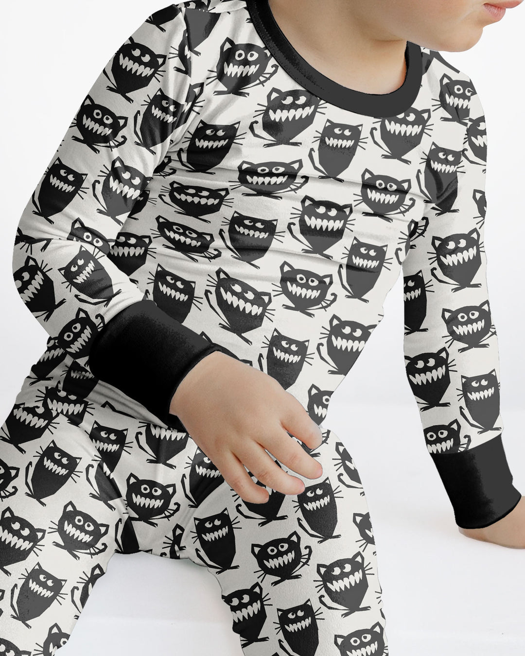 Halloween Monster Cats Bamboo Two Piece Long Sleeve Pajama Set