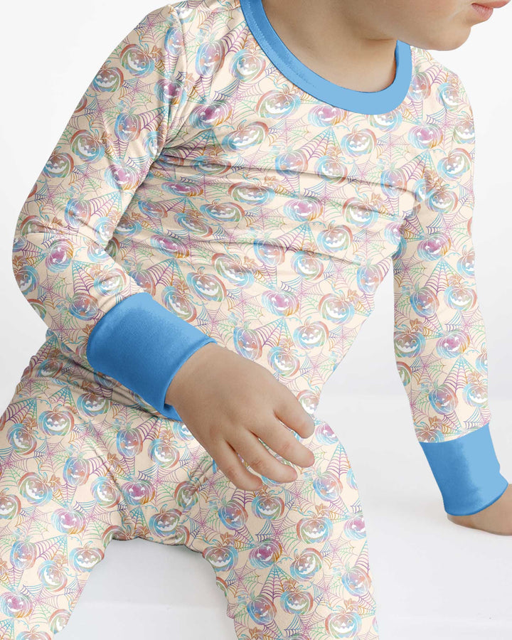 Pastel Halloween Jack O Lanterns Bamboo Two Piece Long Sleeve Pajama Set