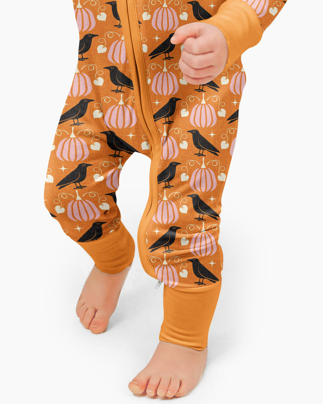 Ravens in a Pumpkin Patch - Orange Pink Bamboo Convertible Zippy