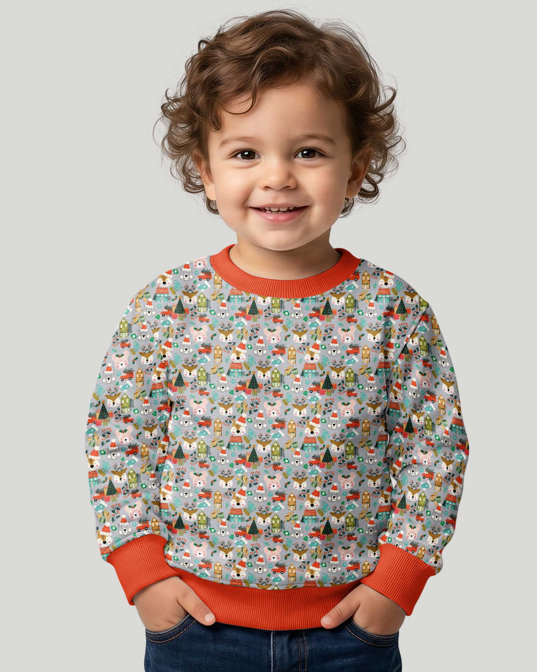 Christmas Woodland Deer Fox Bear Bamboo Crewneck Sweatshirt
